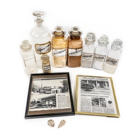 (8) Pharmacy Bottles & Related Framed Prints
