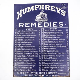 Vintage Humphreys' Remedies Tin Advertising Sign