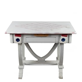 Mid-Century Enamel Top Farmhouse Table Newer Base