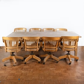 Solid Oak Law Office Conf Table and 8 Chairs