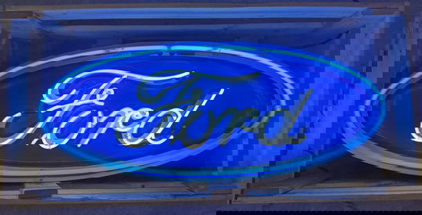 Ford Neon Sign: Due to the size/weight/fragility of this item, it will require a pick up or customer-arranged 3rd-party shipping. We will connect you with reputable transport companies after the auction. Classic blue