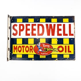 Vintage Speedwell Porcelain Dbl Sided Flange Sign