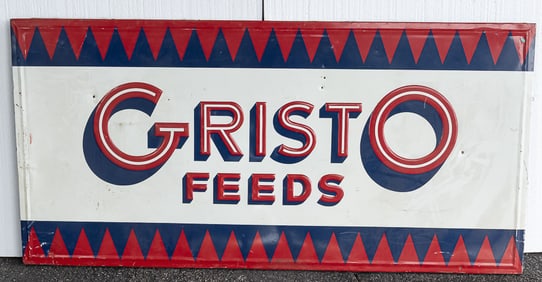 70" SS Embossed Tin Gristo Feeds Adverting Sign