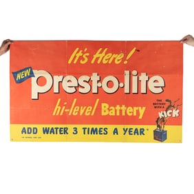 Vintage Prest-O-Lite Advertising Banner Poster