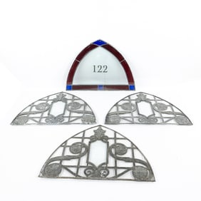 4 Leaded Stained Textured Glass Triangular Windows
