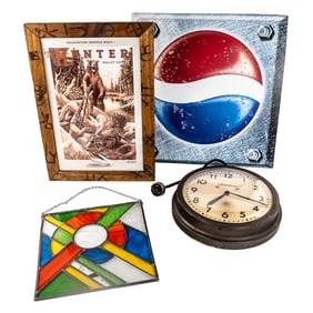 Telechron Clock, Remington Poster, Stained Glass