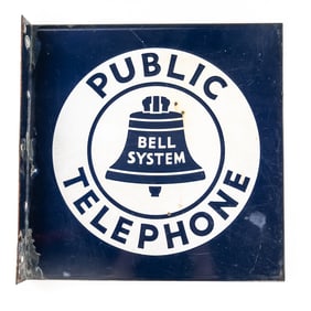 Public Telephone Flange Sign Two-Sided Porcelain