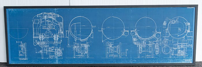 Large Train Locomotive Framed Blueprint