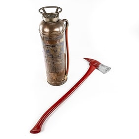Red Star Copper Brass Fire Extinguisher & Axe