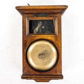 Gamewell Gong Firehouse Bell Fire Alarm w Oak Case