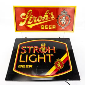 Pair of Stroh's Beer Lighted Advertising Signs