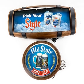 Pair of Old Style Beer Lighted Advertising Barrels