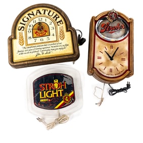 (3) Vintage Stroh's Beer Lighted Advertising Signs