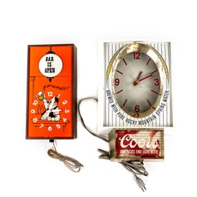 60s Coors Lighted Advertising Clock & Bar is Open