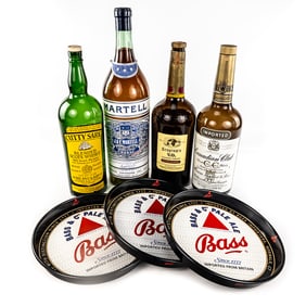 (4) Gallon Liquor Bottles & (3) Serving Trays
