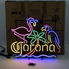 Corona Flamingo & Parrot Neon Advertising Sign