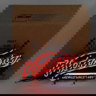 NIB Victoria Beer Logo Neon Advertising Sign: Eye catching NIB Victoria beer "Brewed Since 1865" neon advertising sign in excellent overall condition; still showcased inside original packaging. Perfect addition to your collection; 18" x 26. Pleas