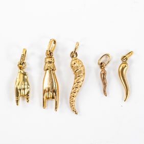 14k & 10k Italian Mano Cornuto & Horn Pendants