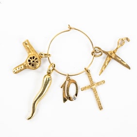 (5)14k Pendants Hair Dryer Scissors Horn Cross +