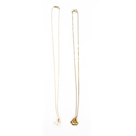(2)16" 14k Necklace with Pearl & Sailboat Pendants