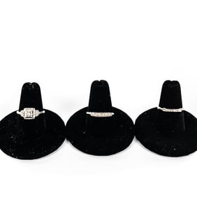 (3) 14k White Gold Diamond Accented Ladies Rings