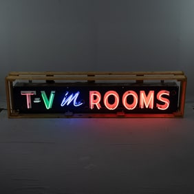 Vintage TV In Rooms Porcelain Neon Sign