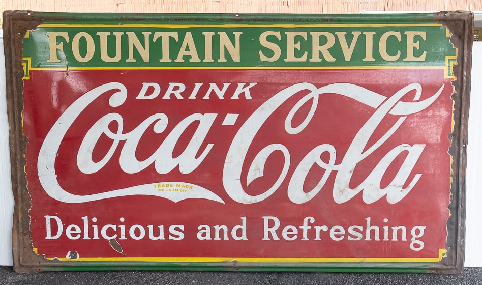 Coca Cola Fountain Service SSP Advertising Sign: Due to the size/weight/fragility of this item, it will require a pick up or customer-arranged 3rd-party shipping. We will connect you with reputable transport companies after the auction.Large and in 
