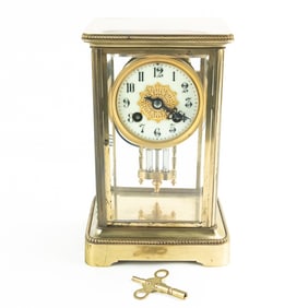 1910s Gilded French Crystal Regulator Mantle Clock