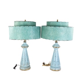 Pair of 1950's MCM Lamps w/Layer Cake Shades