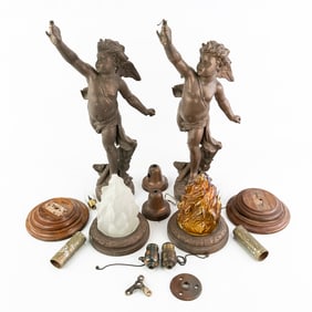Lot of 2: Spelter Metal Cherub Lamps (Parts)
