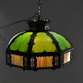 Vintage Cast Metal/Stained Glass Hanging Shade
