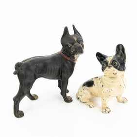 2 Cast Iron Boston Terrier Door Stops