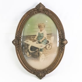 Vintage Hand Colored Photo of a Boy in Pedal Plane