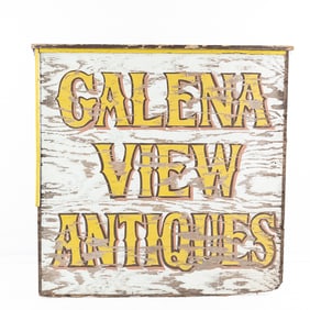 Vintage "Galena View Antiques" Wooden Sign