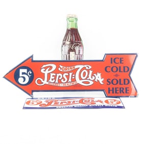 Lot of 3: Soda Pop Metal Signs & Thermometer