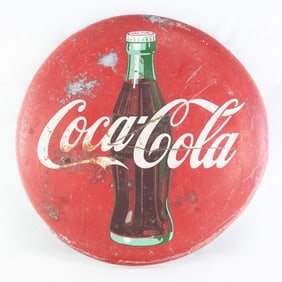 Vintage Coca Cola Button Sign w/ Bottle