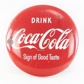 Vintage Porcelain Coca Cola Button Sign