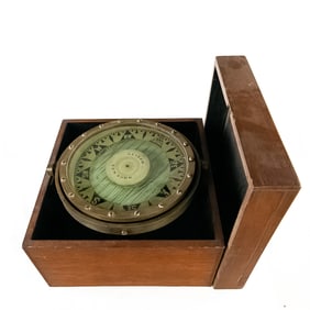 Antique Gimbal Mounted Brass Ships Compass
