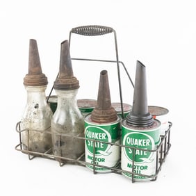 Vintage Gas Station Oil Bottle Carrier Set