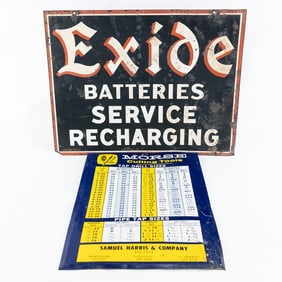 Lot of 2: Metal Automotive Signs, Morse & Exide
