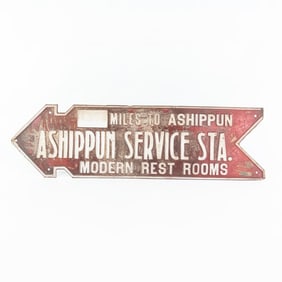 Metal Die Cut Arrow Sign "Ashippun Service"