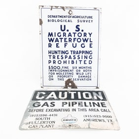 Lot of 2: Caution and Warning Metal Signs