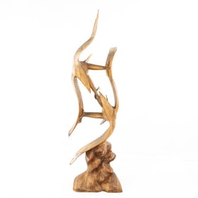 Dueling Eagles Fine Hand Carved Wood Sculpture