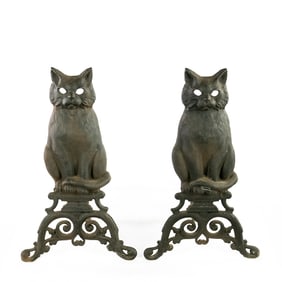 Lot of 2:Cast Iron Matching Figural Black Andirons