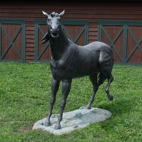 Large Bronze Garden Statue Mare Poised to Kick