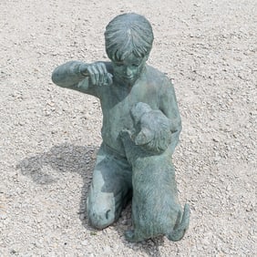 Bronze Garden Statue Boy w/Pup