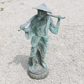 Bronze Garden Statue Chinese Rice Farmer