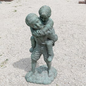 Bronze Garden Statue Piggy-Back Ride