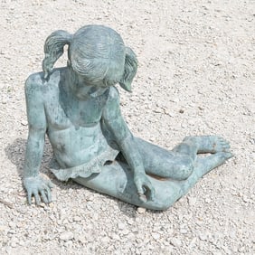 Bronze Garden Statue Seated Girl