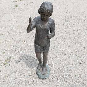 Bronze Garden Statue Girl w/Raised Arm